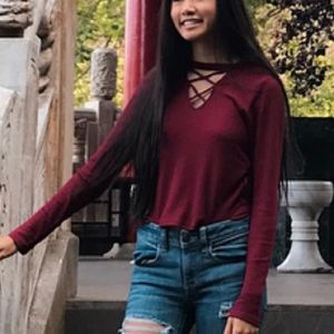 Hollister Red ribbed long sleeve